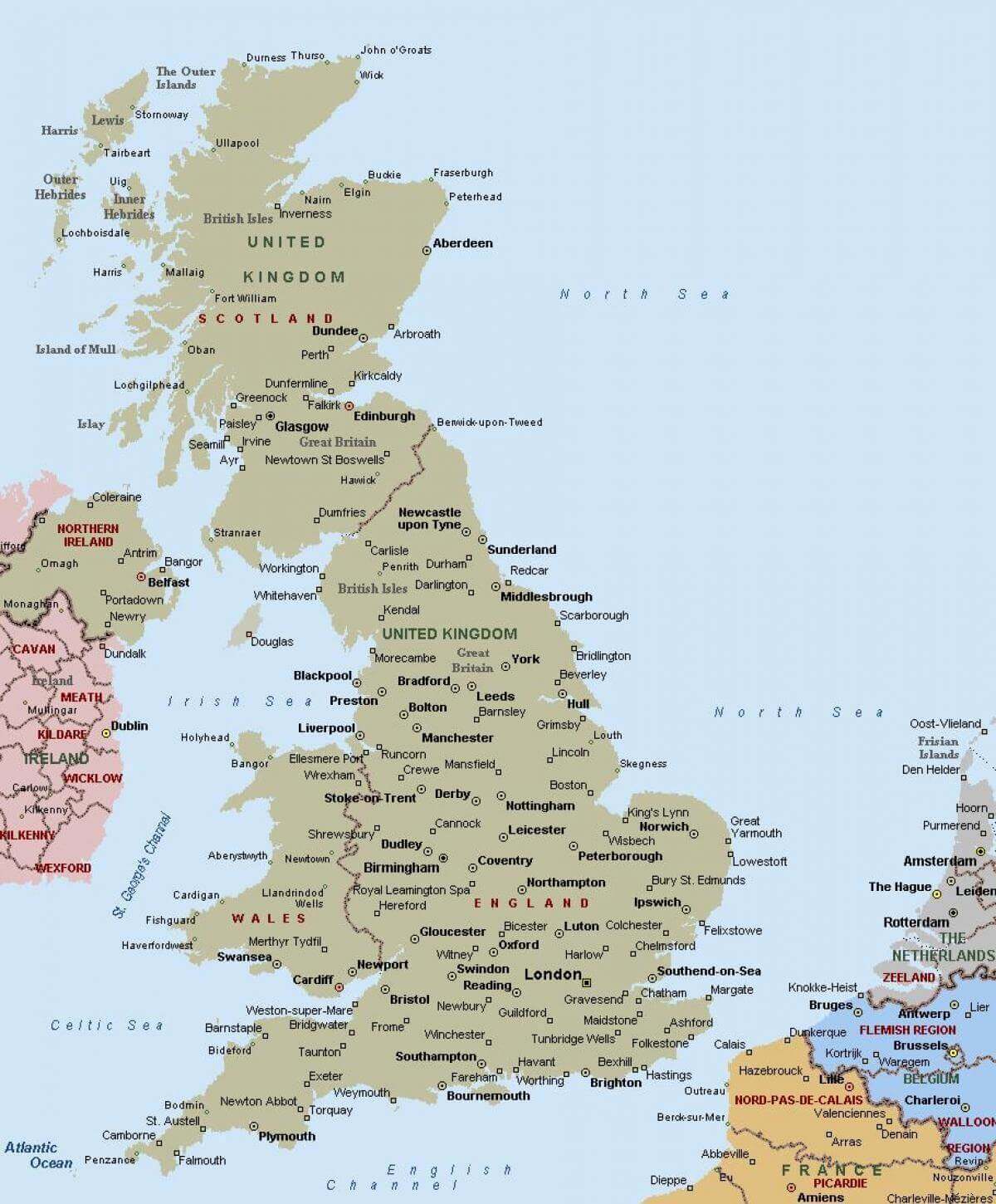 Map of United Kingdom with cities
